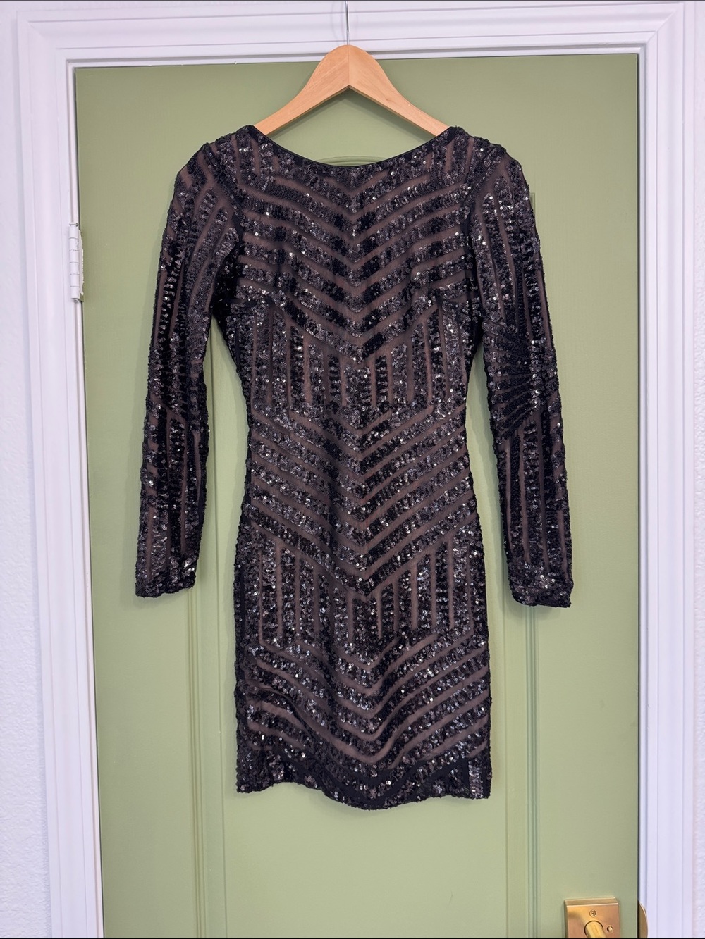 Dress the Population Black Sequin Long Sleeve Sheath Dress